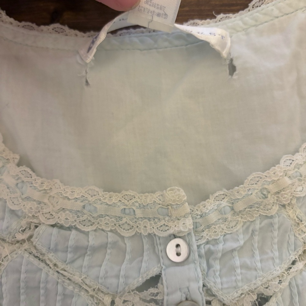 Eileen West Light Aqua Blue Long Cotton Nightgown Lace Trim Size Large, (+Flaw) - Picture 8 of 15